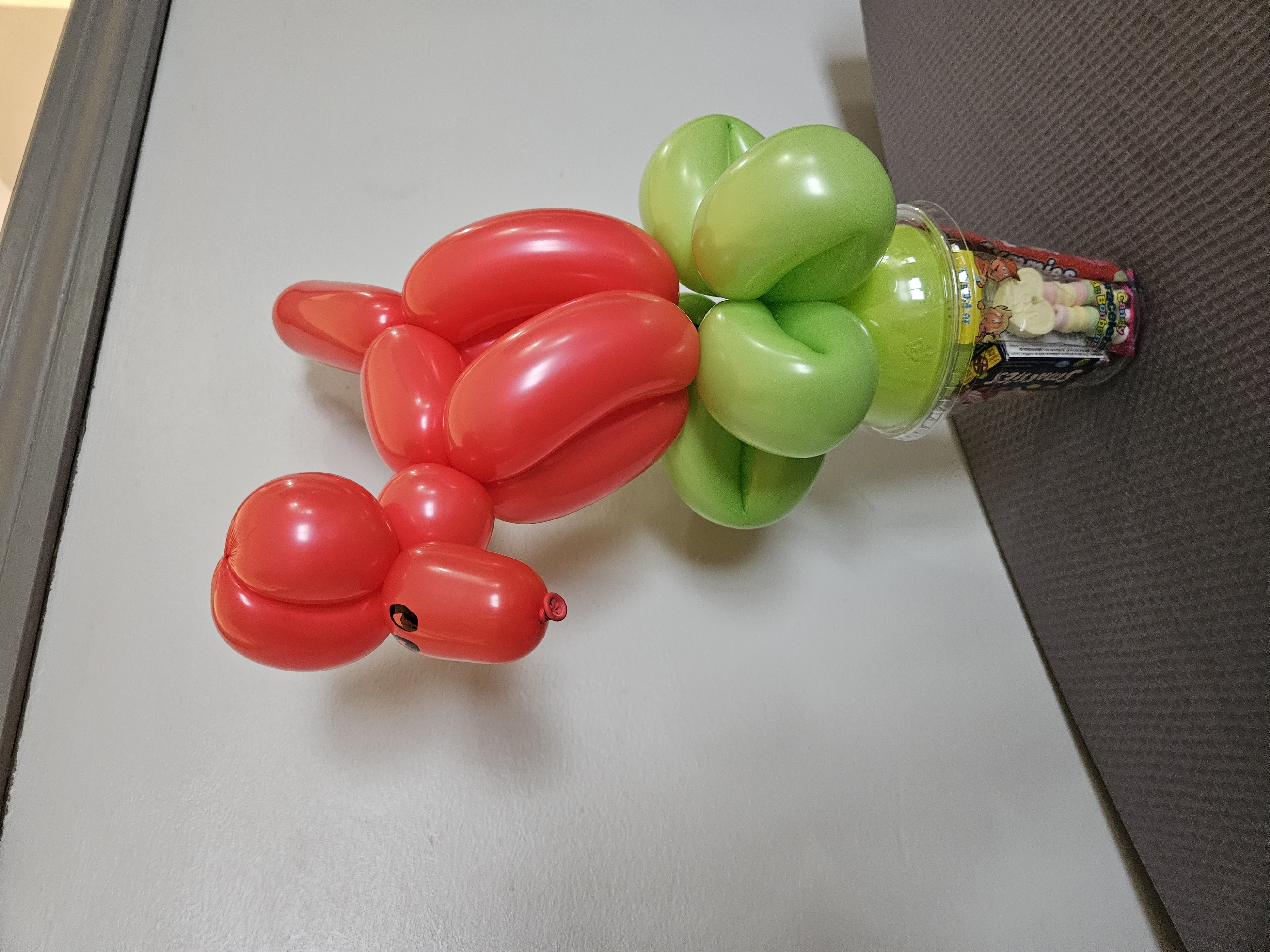 red balloon dog on a candy cup